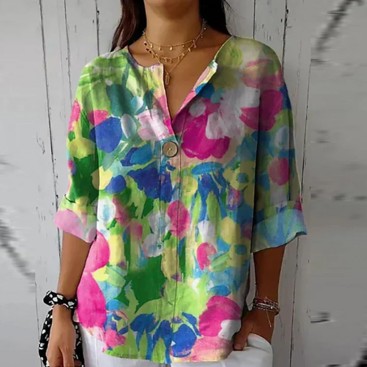 Kvinnors Blus | Blommig Tryck med Knäppning Fram