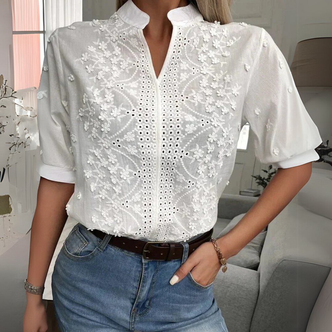 Damblus | Broderad kortärmad