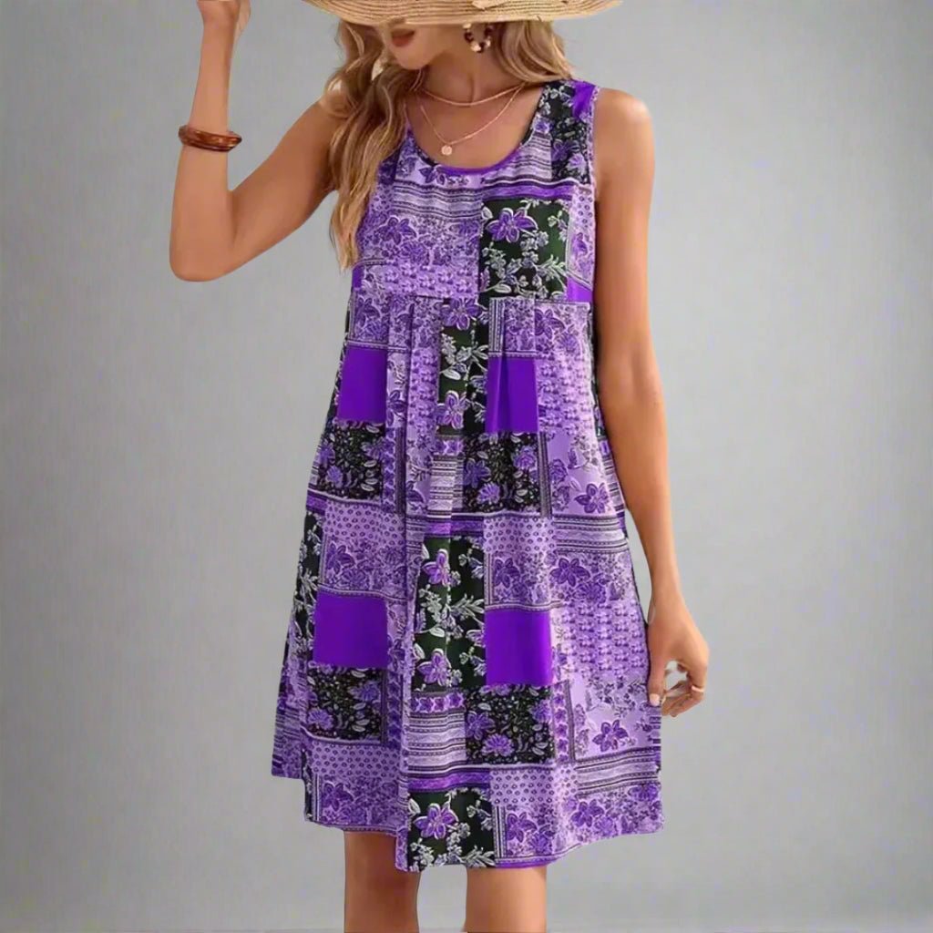 Kvinnors Boho Mini Klänning | Ärmös Tryckt