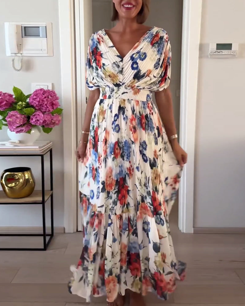 Kvinnors Bröllopsgäst Maxi Klänning | Blommig V-Hals