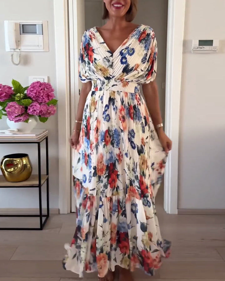 Kvinnors Bröllopsgäst Maxi Klänning | Blommig V-Hals