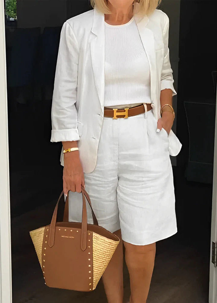 Kvinnors Tvådelade Set | Blazer Top Knälängd Shorts