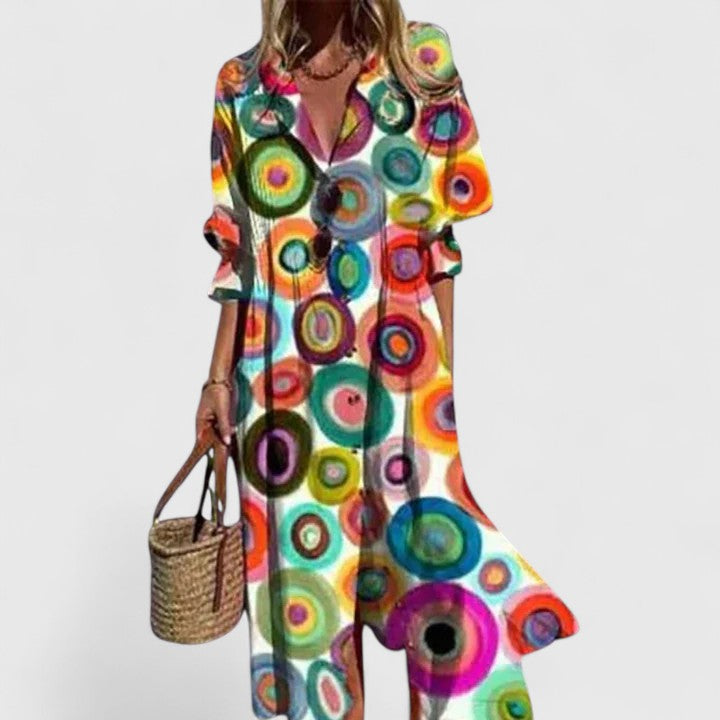 Kvinnors Boho Maxi Klänning | Botanisk Långärmad