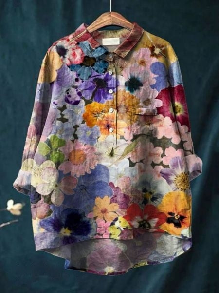 Kvinnors Blus | Knapp-Up Blommig