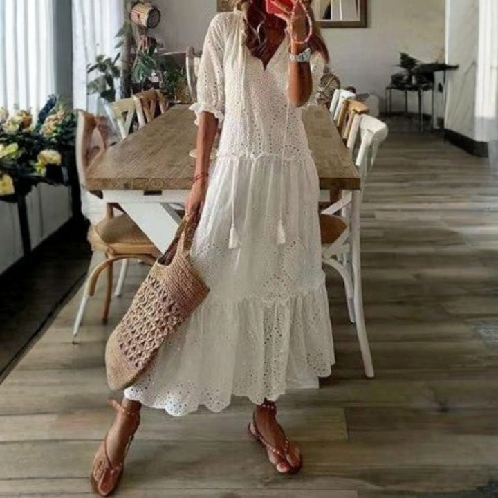 Kvinnors Boho Maxi Klänning | Kort Ärmar Blommig