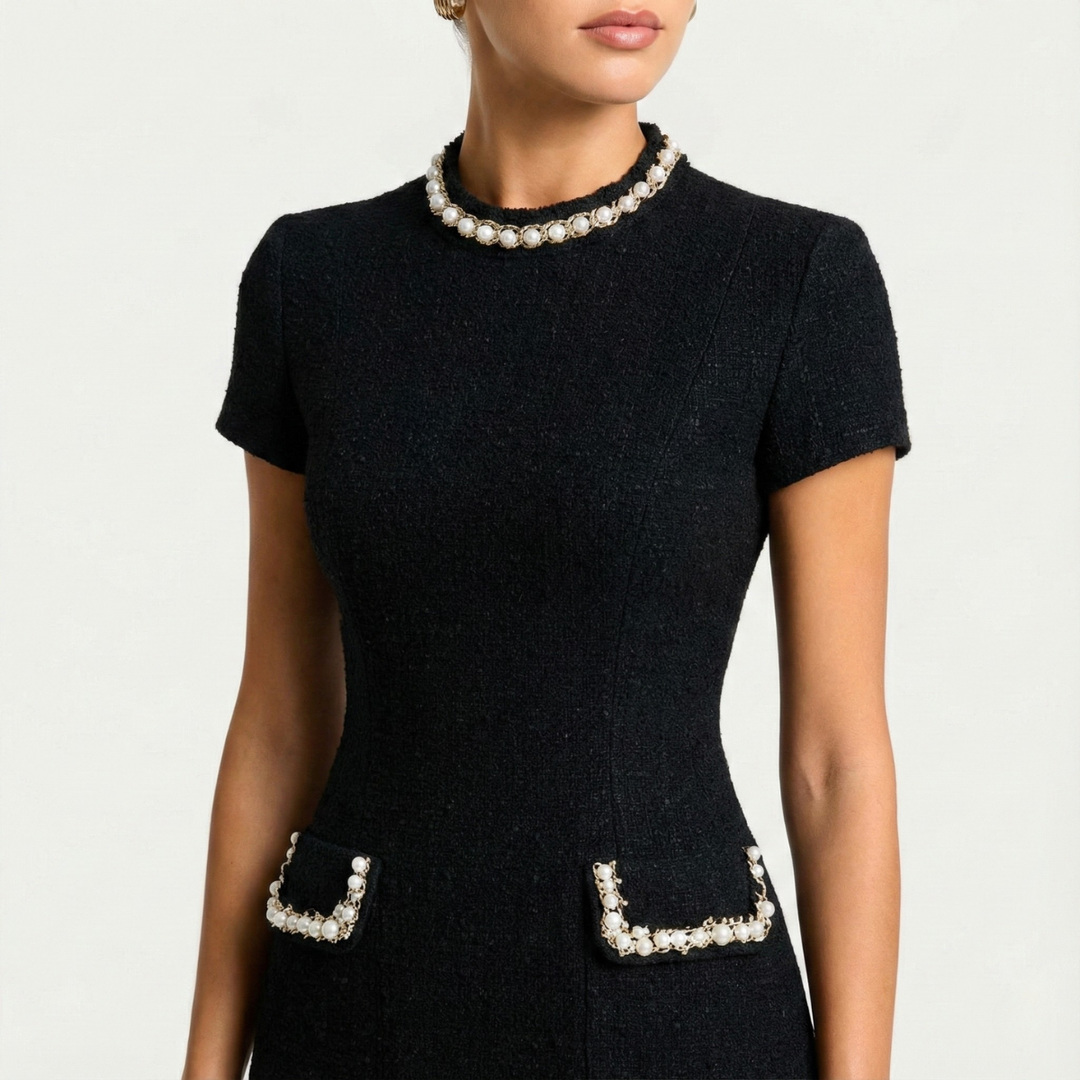 Kvinnors Cocktail Mini Klänning | Pärltrimmed Fickor
