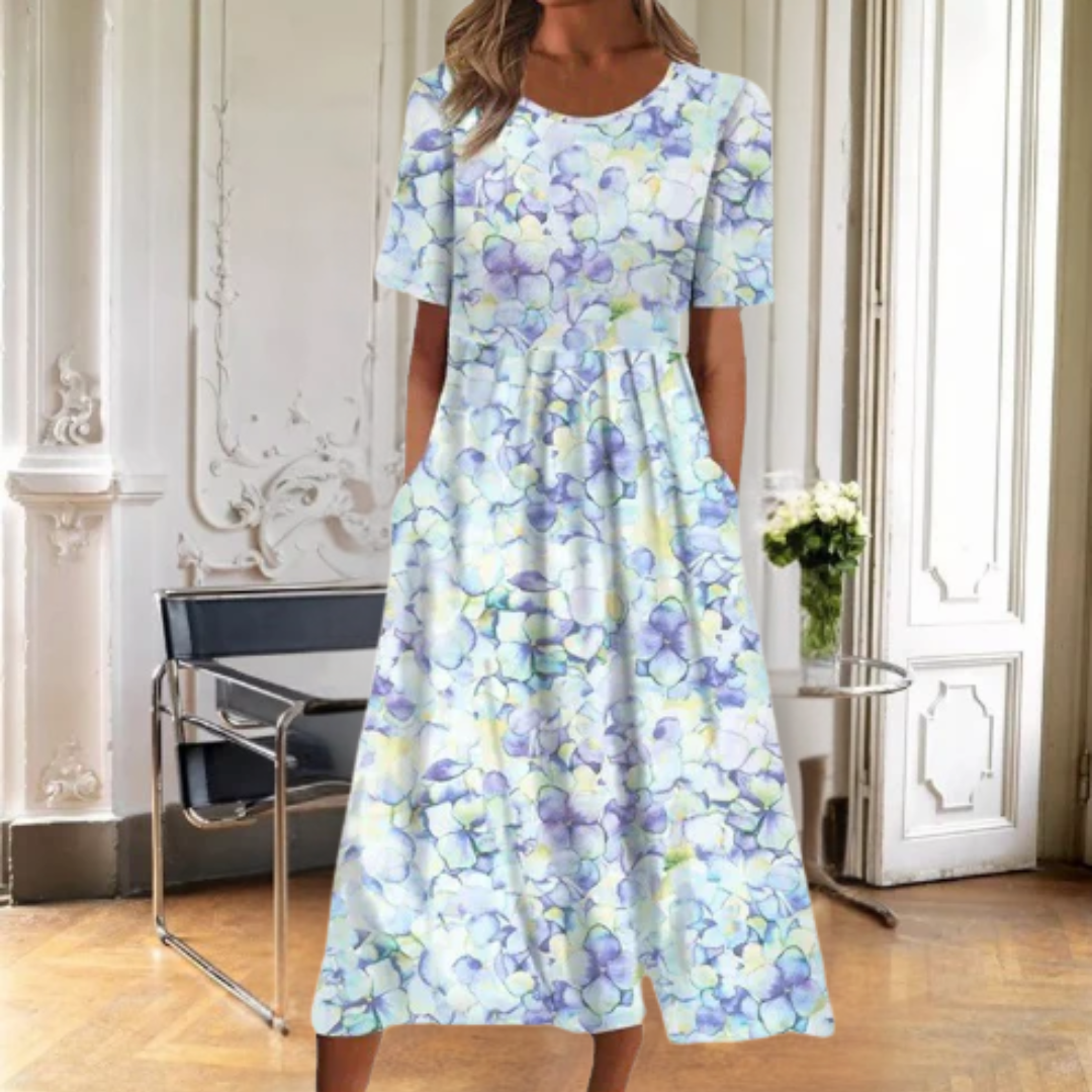 Kvinnors Klänning | Blommig Midi Kort Ärmar