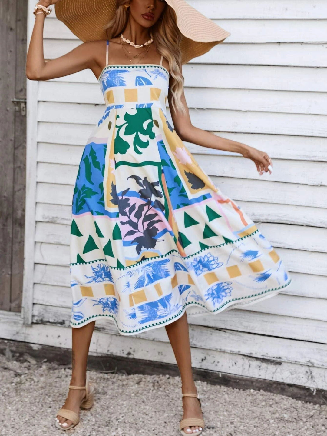 Kvinnors Boho Midi Klänning | Fyrkantig Hals