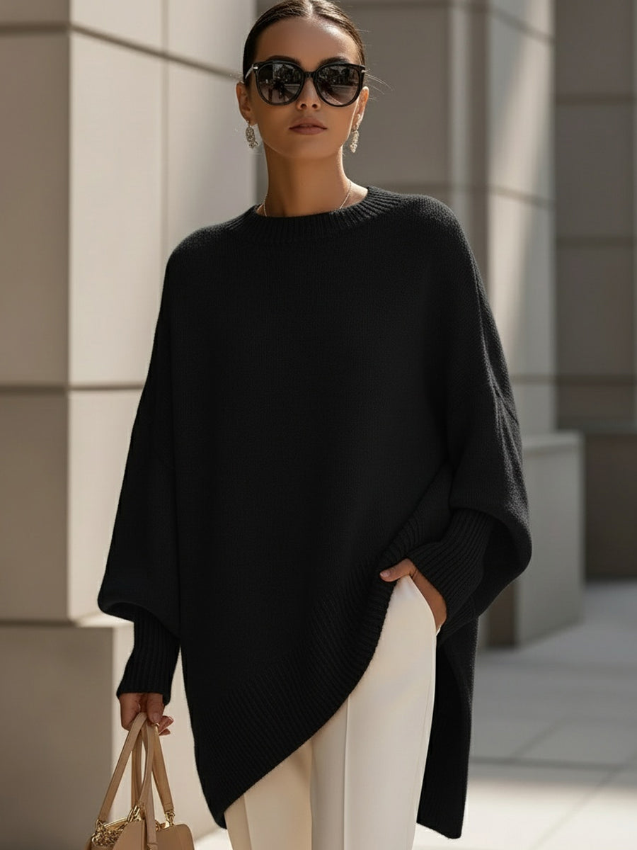 Kvinnors Tröja | Oversized Poncho Ribbad Kant