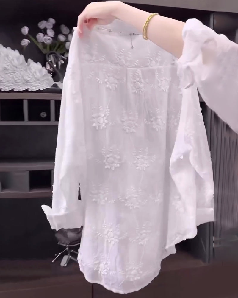 Kvinnors Blus | Blommig Broderad