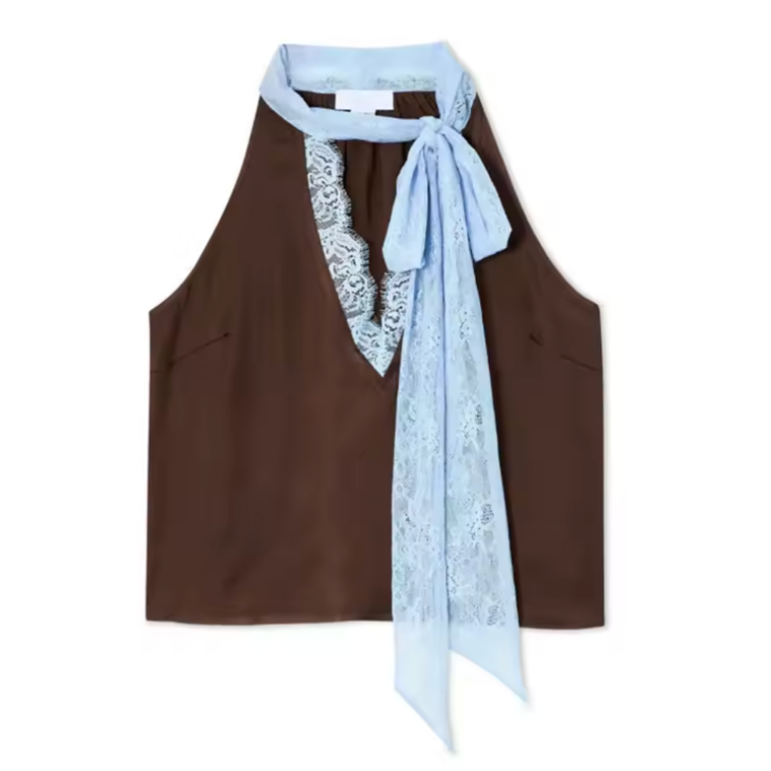 Kvinnors Tvådelade Set | Halterneck med Scarf och Kjol