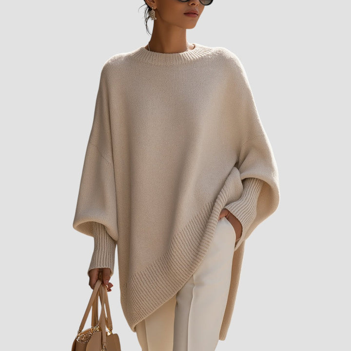 Kvinnors Tröja | Oversized Poncho Ribbad Kant