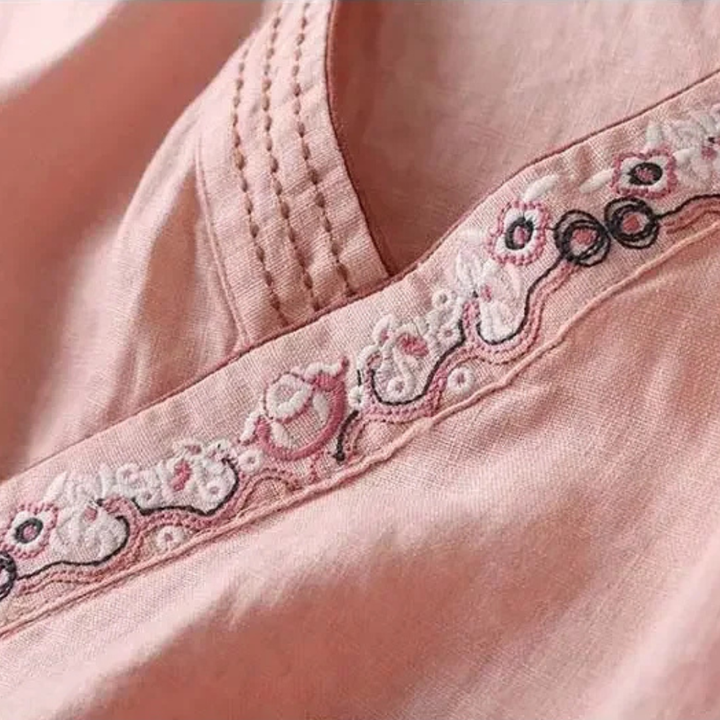 Kvinnors Blus | Broderad Wrap Detalj