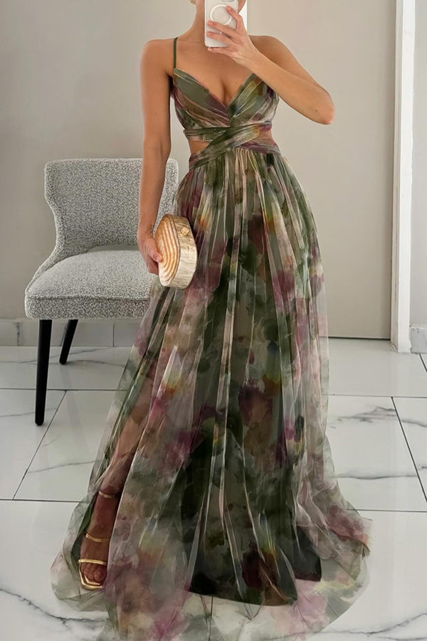 Kvinnors Klänning | V-ringad Fitted Bodice Maxi