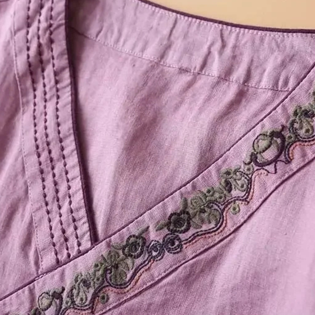 Kvinnors Blus | Broderad Wrap Detalj