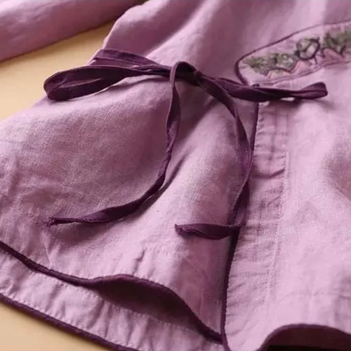 Kvinnors Blus | Broderad Wrap Detalj