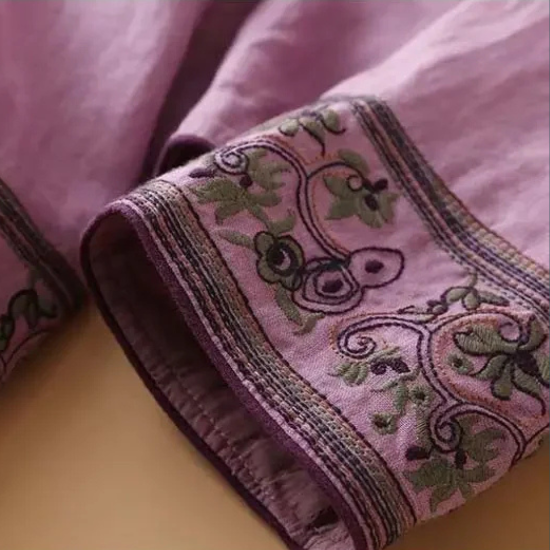 Kvinnors Blus | Broderad Wrap Detalj