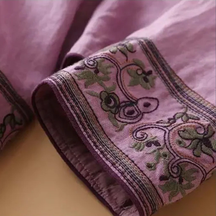 Kvinnors Blus | Broderad Wrap Detalj