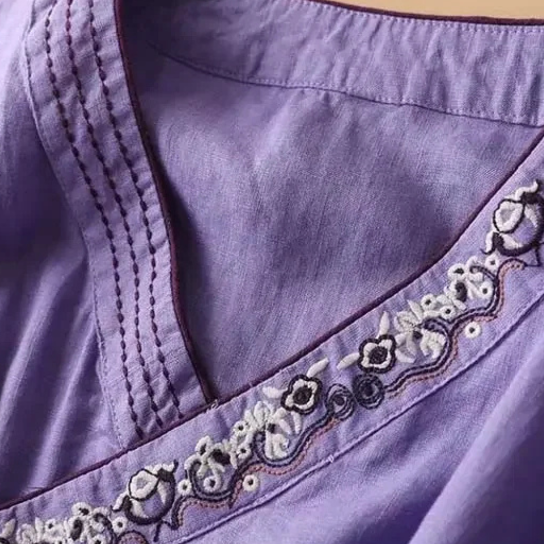 Kvinnors Blus | Broderad Wrap Detalj