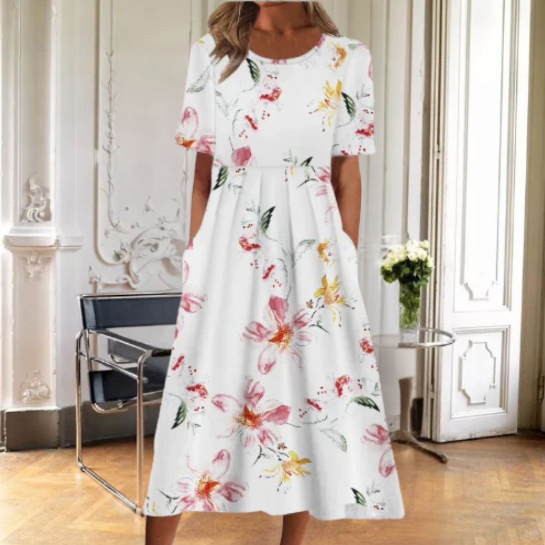 Kvinnors Klänning | Blommig Midi Kort Ärmar