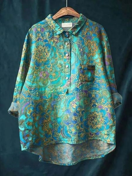 Kvinnors Blus | Knapp-Up Blommig