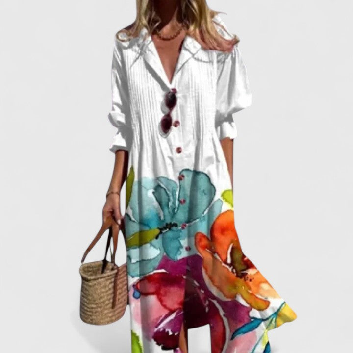 Kvinnors Boho Maxi Klänning | Botanisk Långärmad