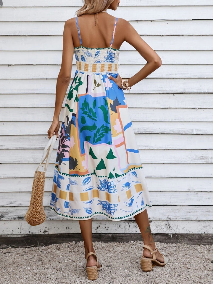 Kvinnors Boho Midi Klänning | Fyrkantig Hals