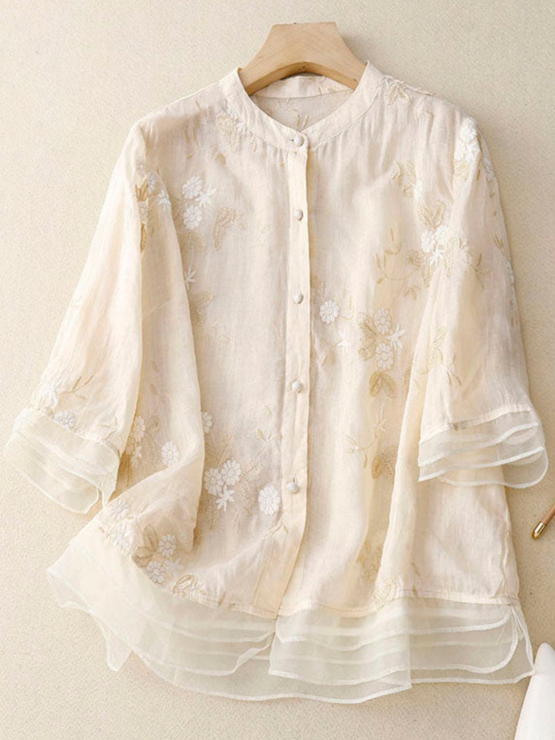 Kvinnors Blus | Broderade Accenter