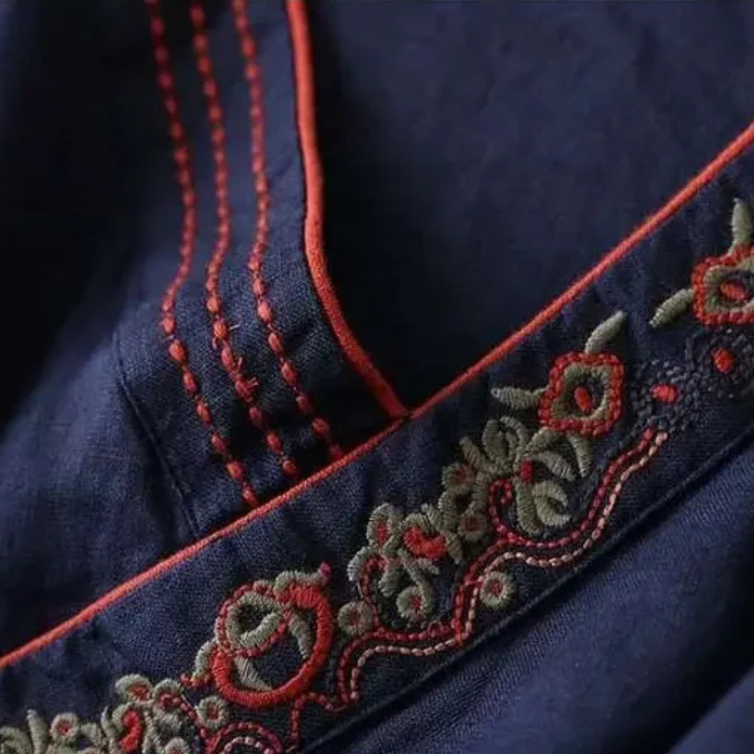 Kvinnors Blus | Broderad Wrap Detalj