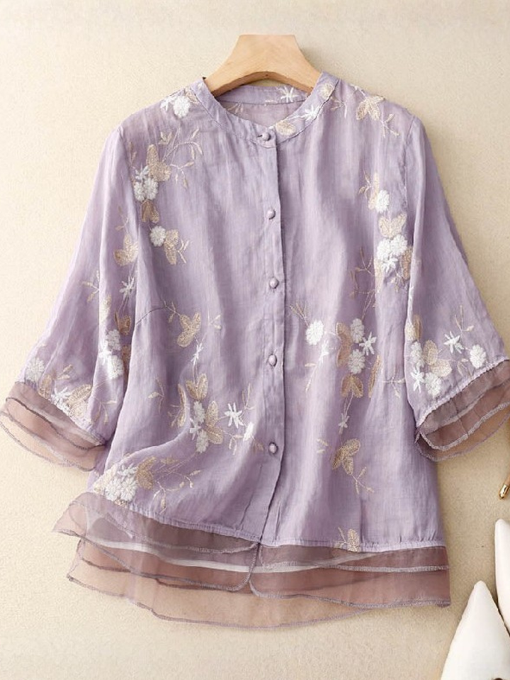 Kvinnors Blus | Broderade Accenter