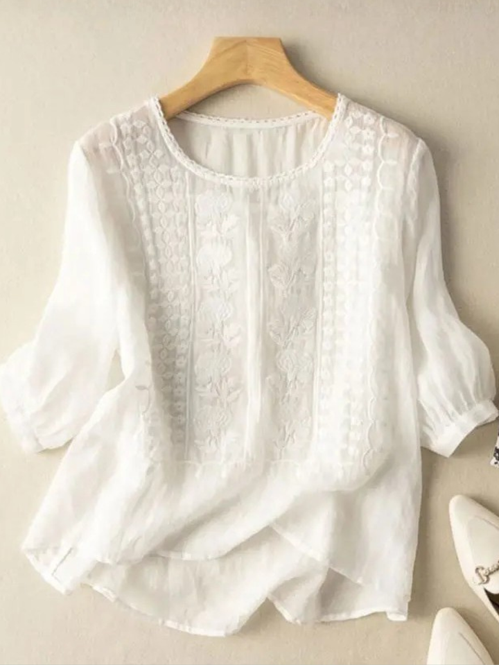 Kvinnors Blus | Avslappnad Passform med Broderad Design