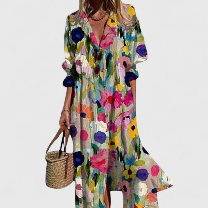 Kvinnors Boho Maxi Klänning | Botanisk Långärmad