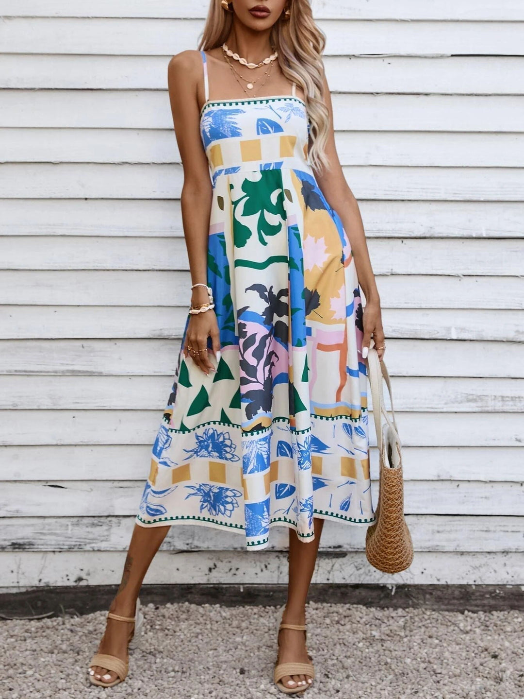 Kvinnors Boho Midi Klänning | Fyrkantig Hals