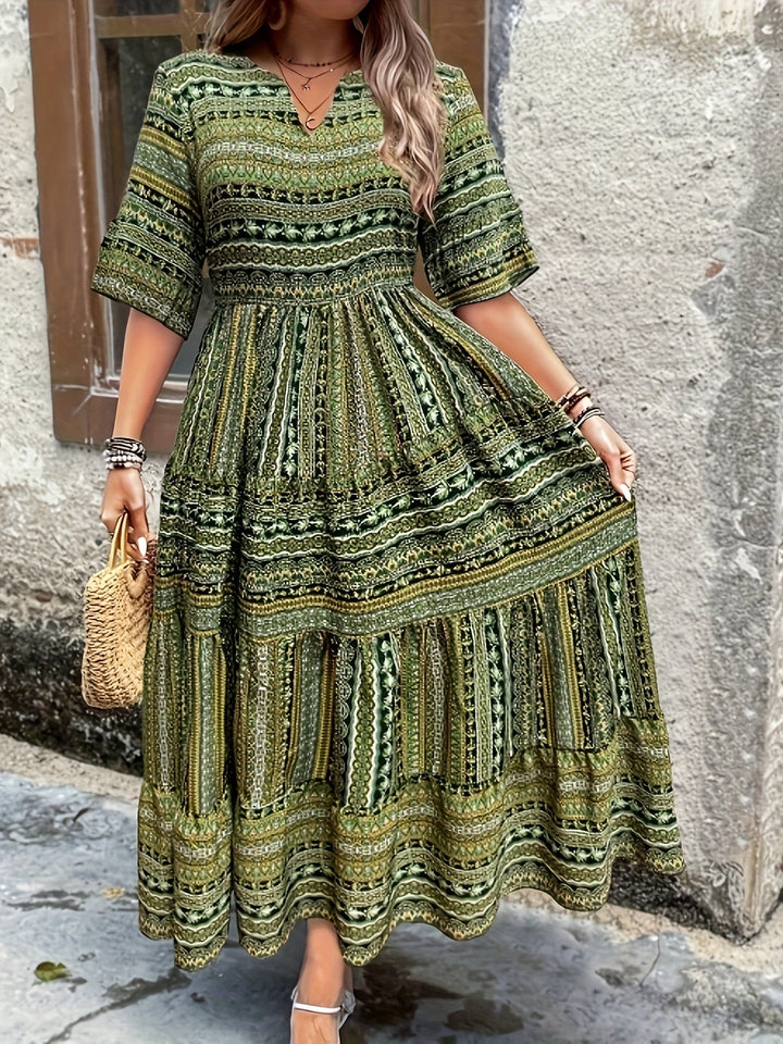 Kvinnors Boho Midi Klänning | Flödande Tryckt
