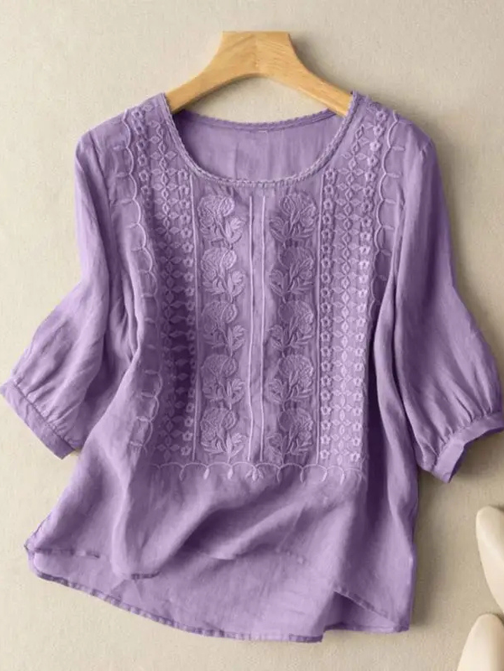 Kvinnors Blus | Avslappnad Passform med Broderad Design