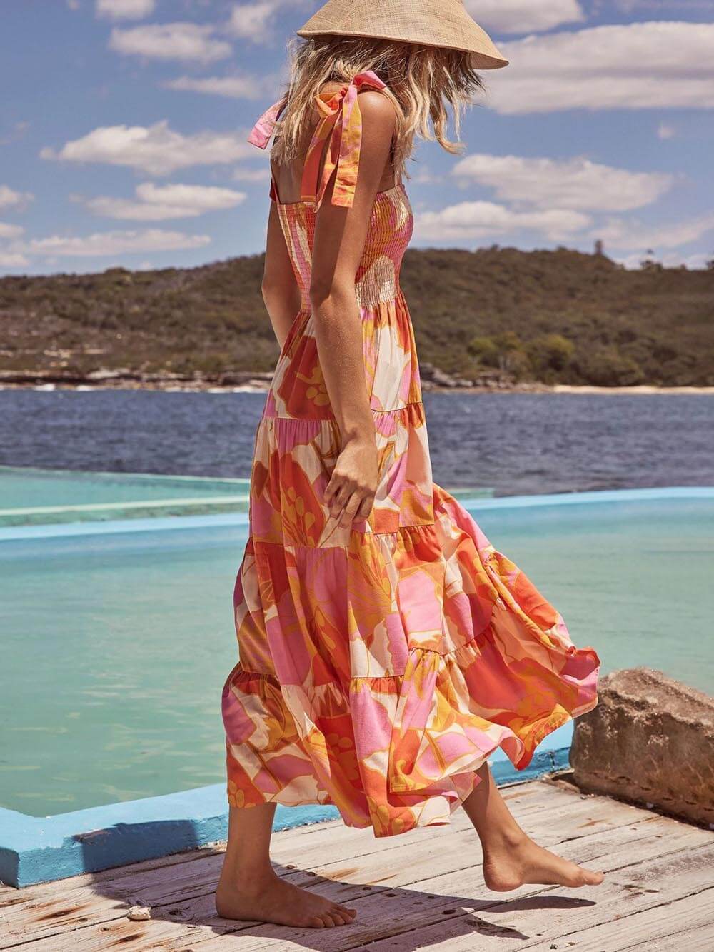 Kvinnors Midi Sundress | Halterneck utan ärmar