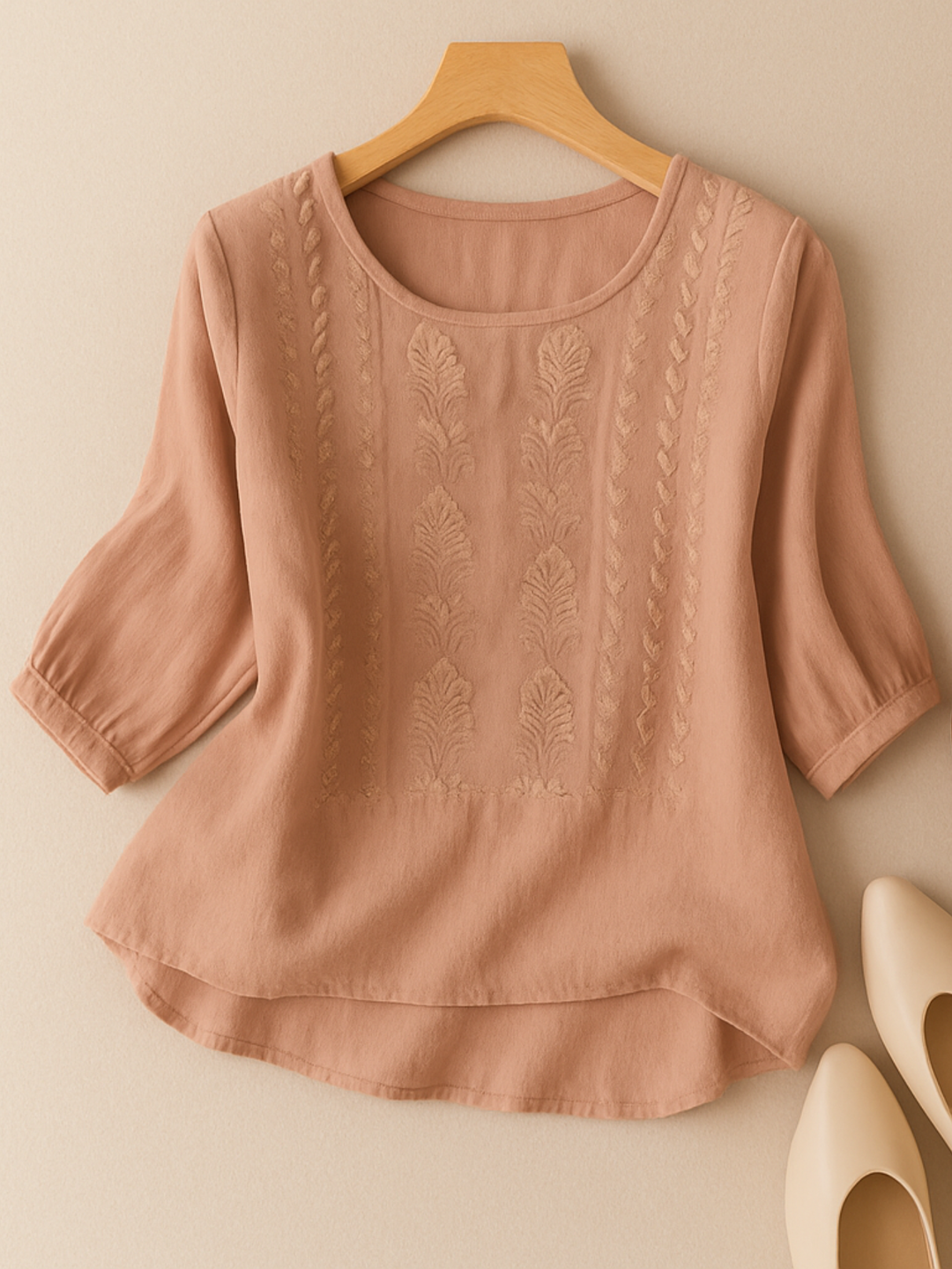 Kvinnors Blus | Avslappnad Passform med Broderad Design