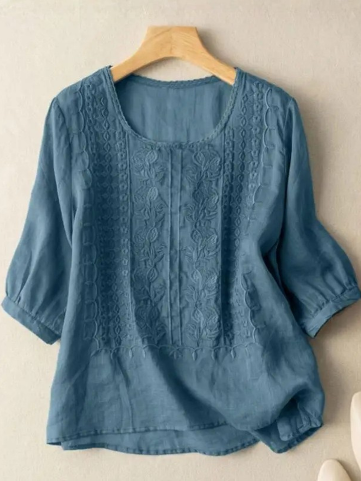 Kvinnors Blus | Avslappnad Passform med Broderad Design