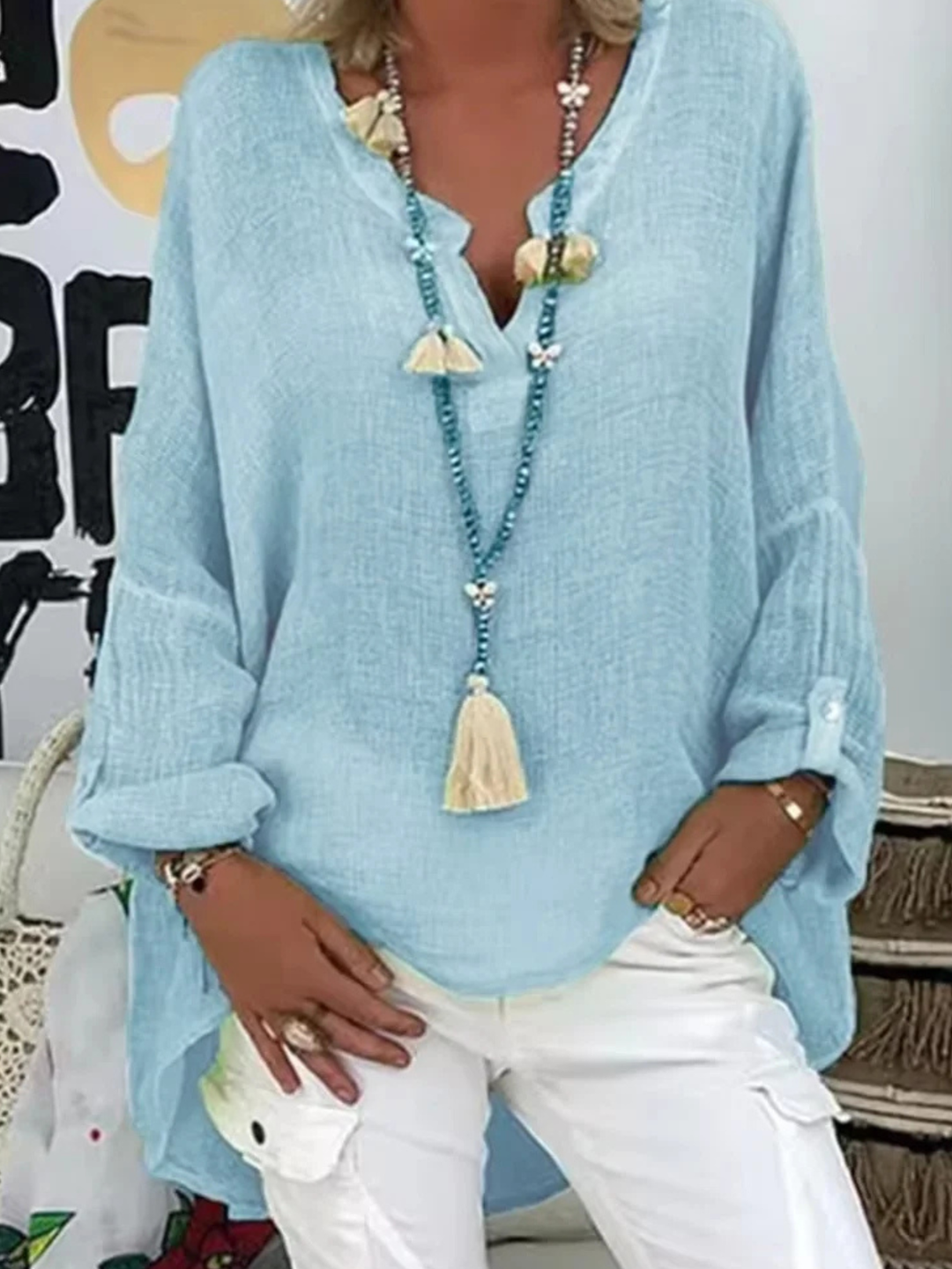 Kvinnors Blus | Oversized med V-Hals
