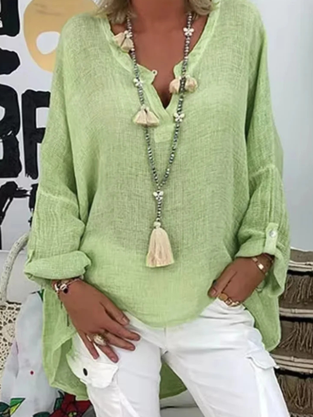 Kvinnors Blus | Oversized med V-Hals