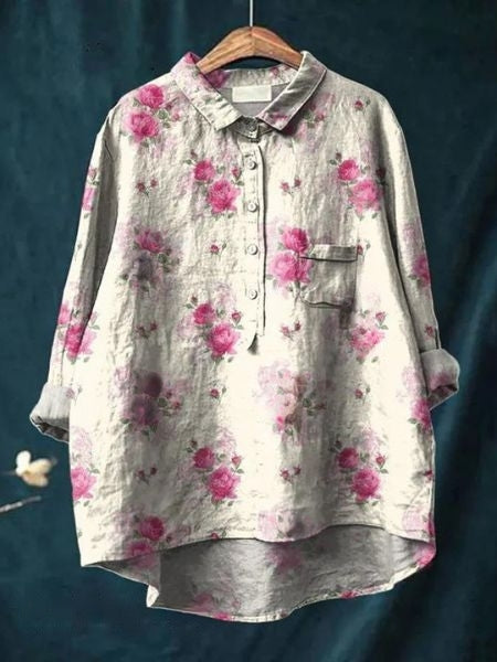 Kvinnors Blus | Knapp-Up Blommig