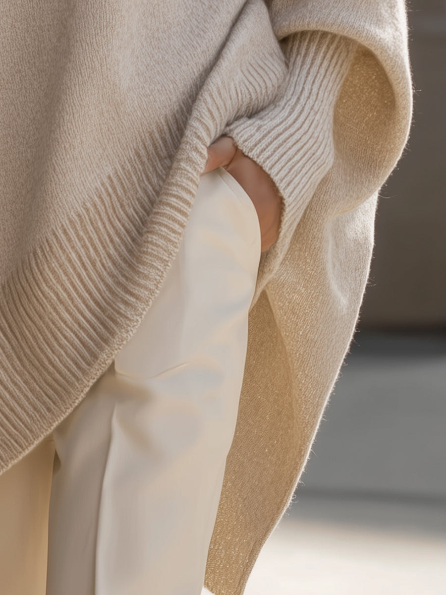 Kvinnors Tröja | Oversized Poncho Ribbad Kant