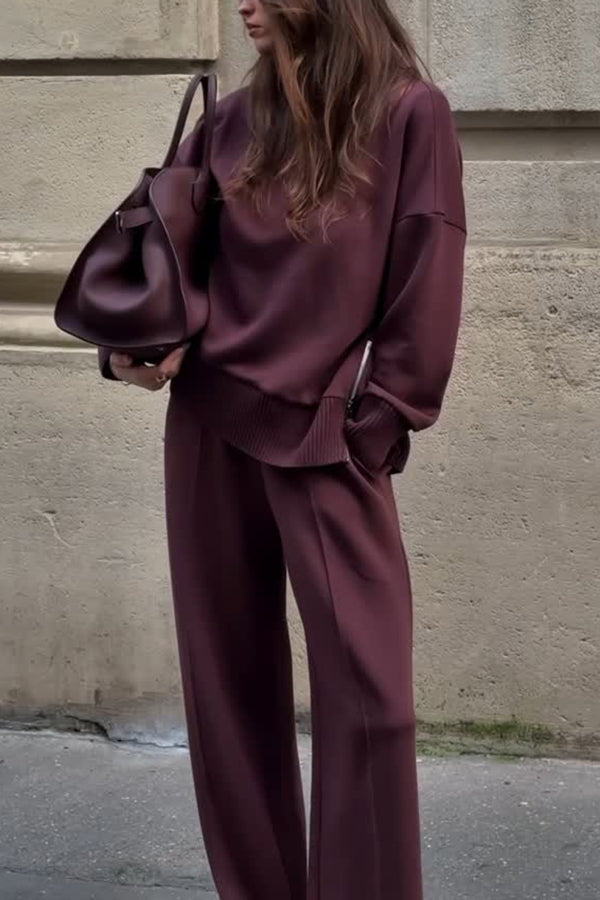 Kvinnors Outfit Set | Långärmad Topp Vida Byxor