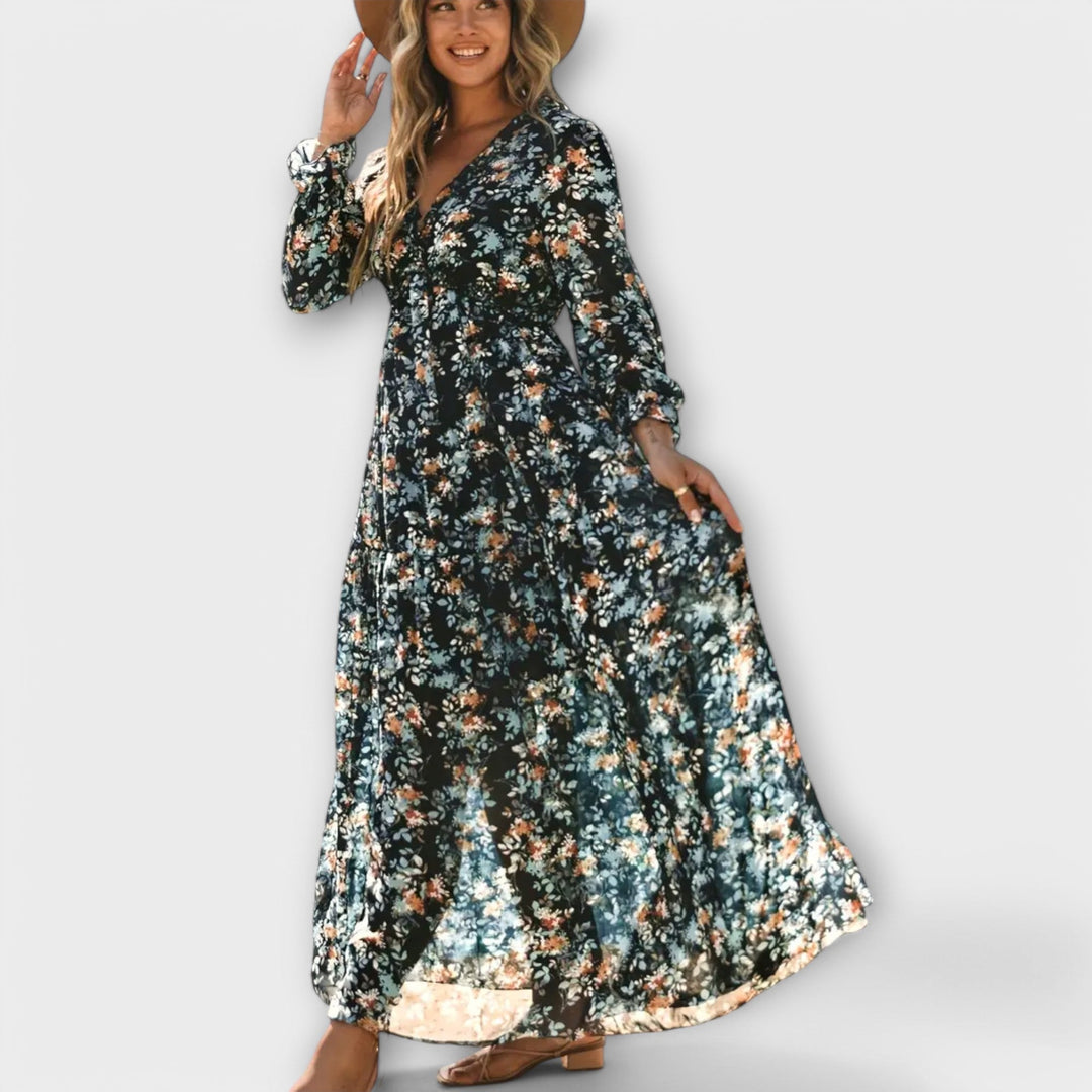 Kvinnors Blommig Maxiklänning | Plisserad