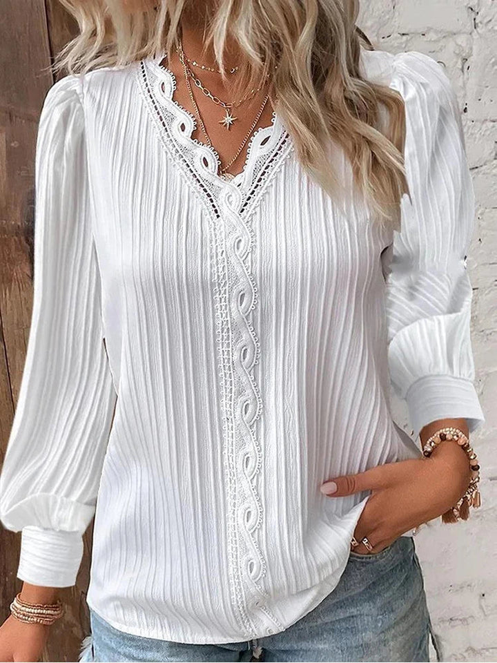 Kvinnors Blus | Texturerad V-ringning Detalj