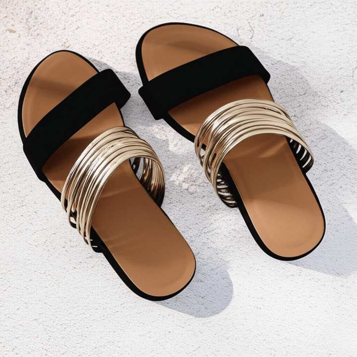 Sandaler För Kvinnor | Öppen Tå Slip-On Med Multi Band Detalj