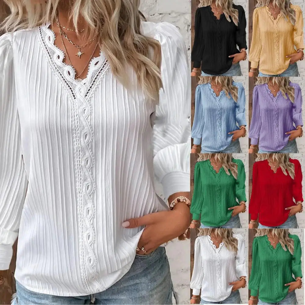 Kvinnors Blus | Texturerad V-ringning Detalj