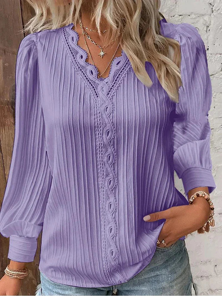 Kvinnors Blus | Texturerad V-ringning Detalj