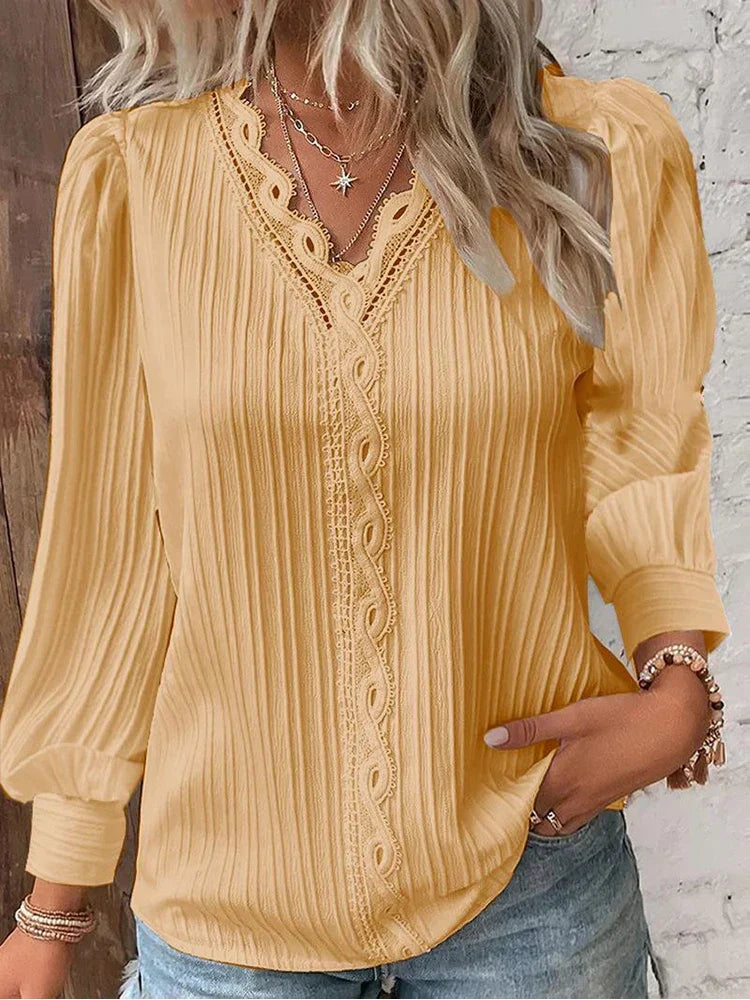 Kvinnors Blus | Texturerad V-ringning Detalj