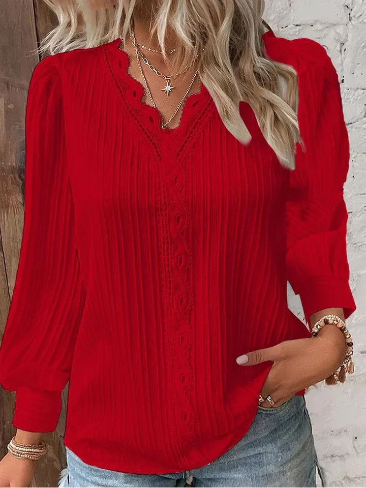 Kvinnors Blus | Texturerad V-ringning Detalj